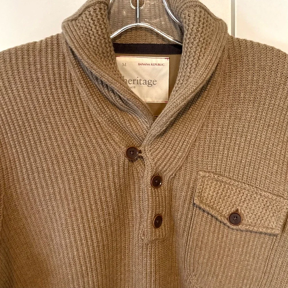 Banana Republic Heritage Khaki Safari Shawl Collar Cotton‎ Sweater in Size M